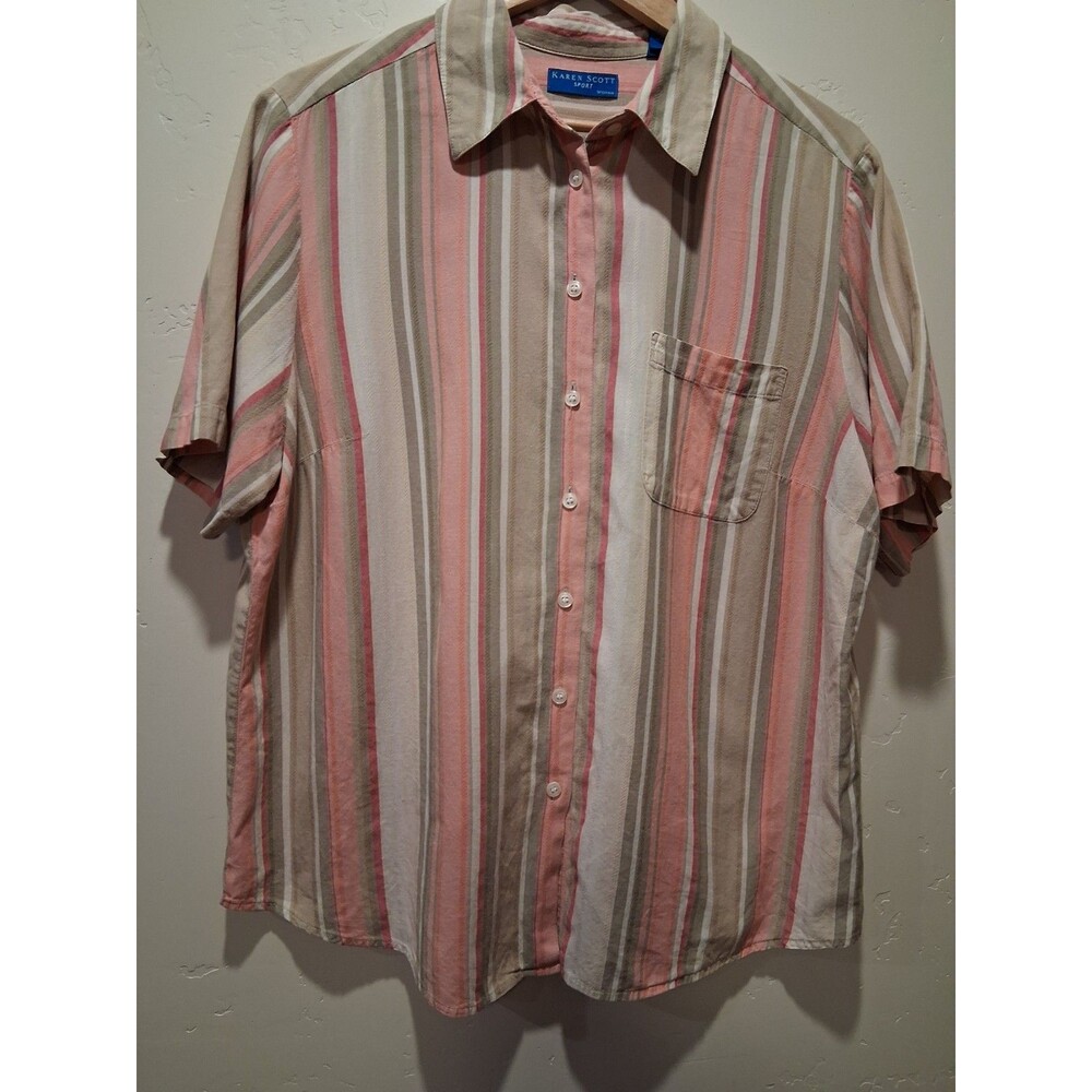 Karen Scott Sport striped button down Women's Plus Size 1X Grandma Core Classic